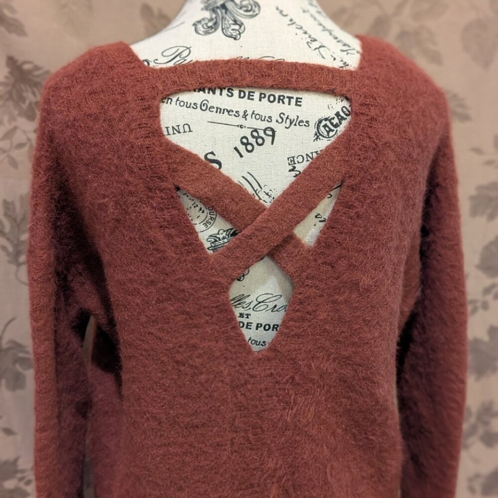 Ruby Moon Wine Red Cut Out Fuzzy Sweater Tunic, S… - image 6